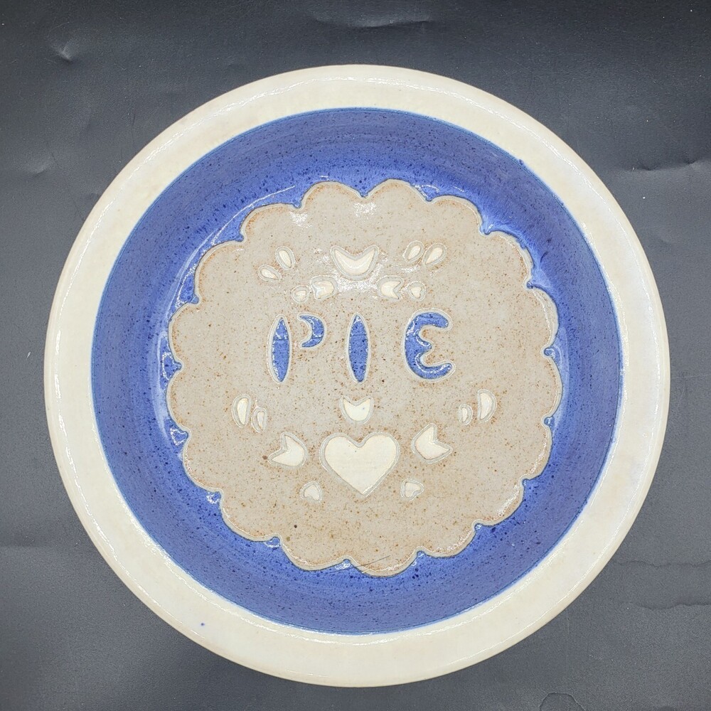 Handmade Pie Plate Deep Dish Ceramic Stoneware Hearts Signed CCP Apple Cherry